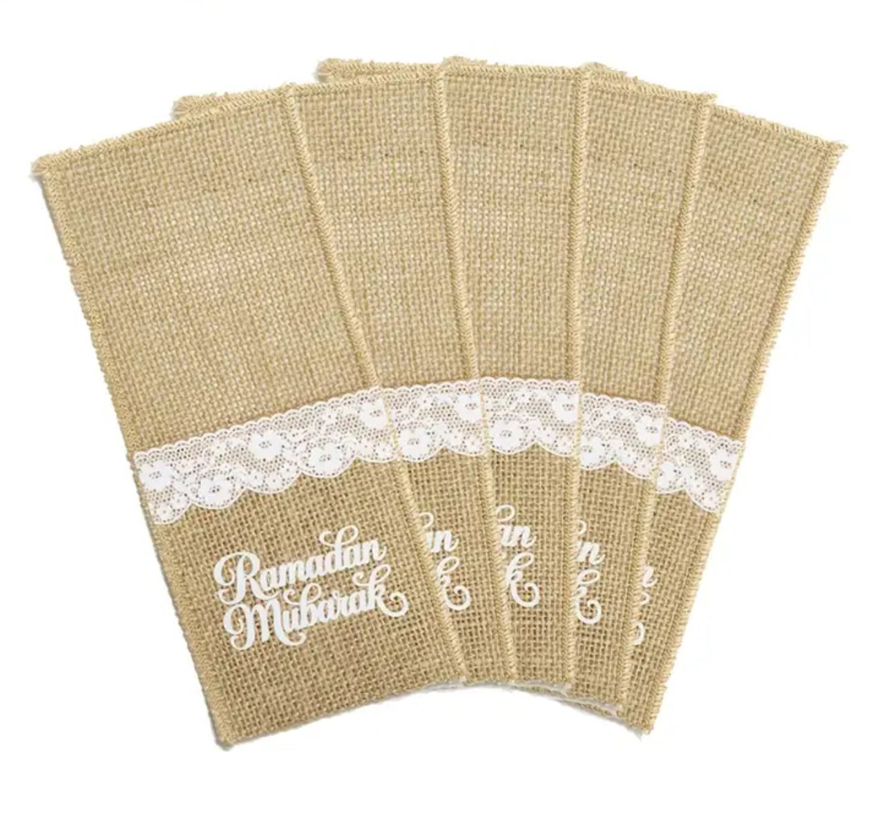 Ramadan Mubarak Bestickfickor – Jute & Spets (5-pack)