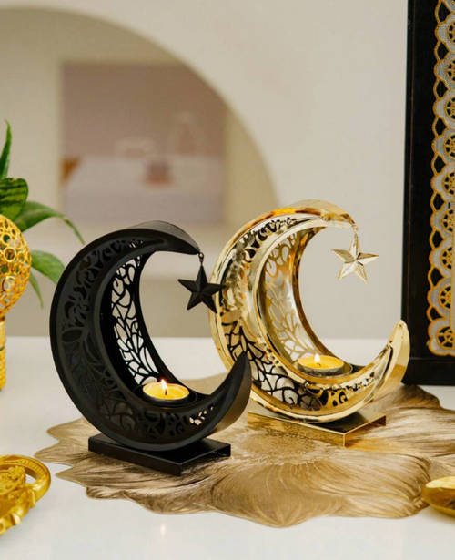 Noor Halvmåne Ljusstake – Guld & Svart