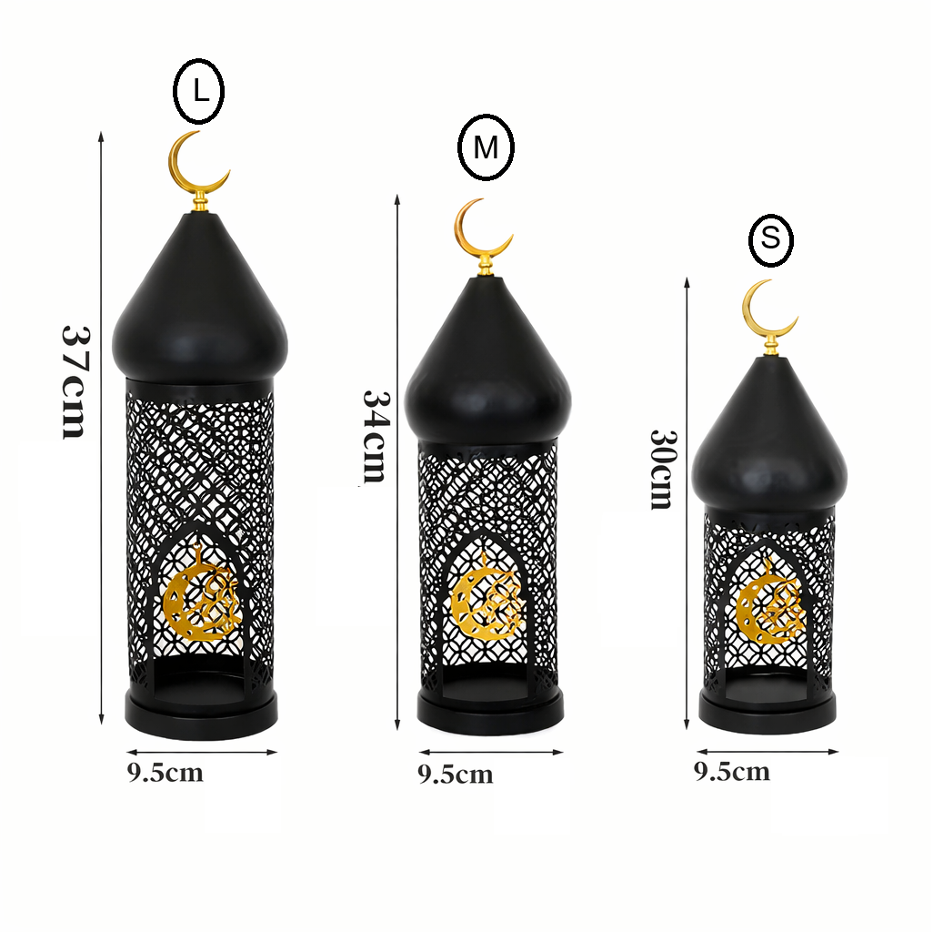 Noor Minaret Lykta i Smidesjärn/Gjutjärn – Svart & Guld (Välj storlek S/M/L)